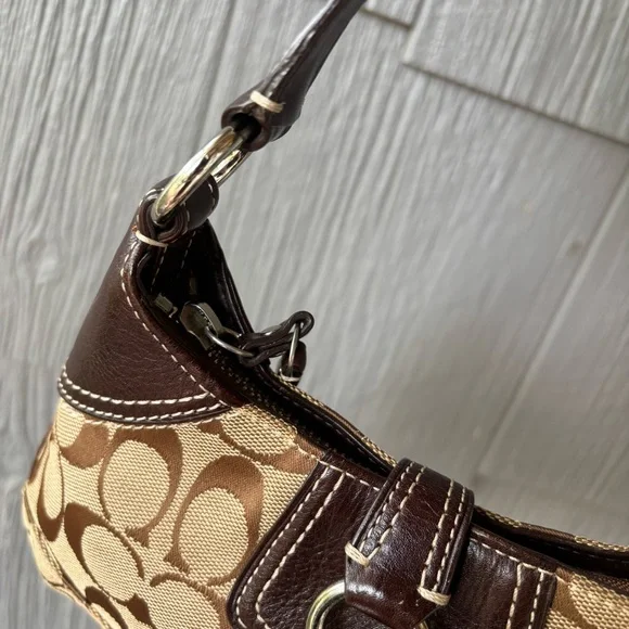 Vintage Coach Brown Canvas Mini Hobo Leather Trim Shoulder Bag Purse Y2K 10283 - Picture 10 of 14
